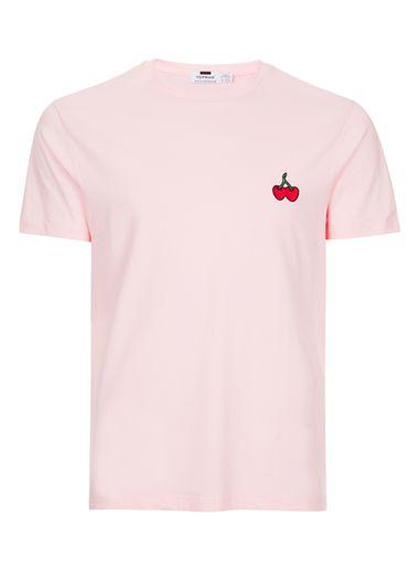 Topman Mens Pink Cherry Badge T-shirt