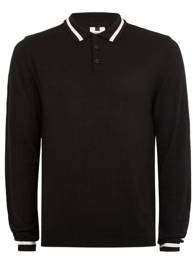 Topman Mens Classic Black Tipped Knitted Polo