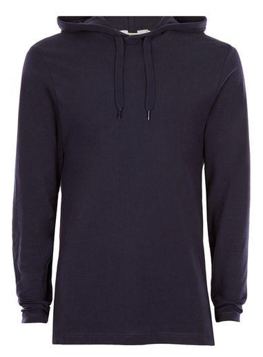 Topman Mens Blue Navy Jersey Classic Fit Hoodie