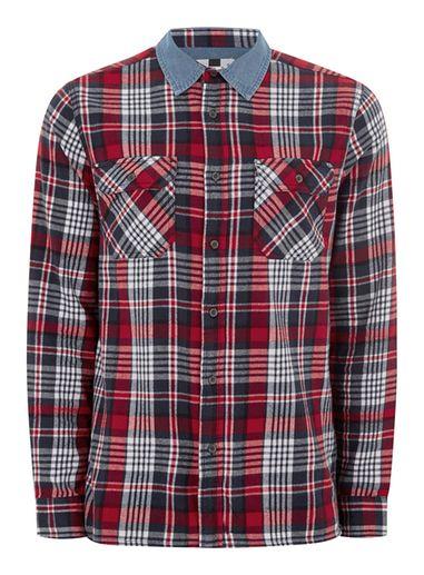 Topman Mens Red Denim Check Shirt
