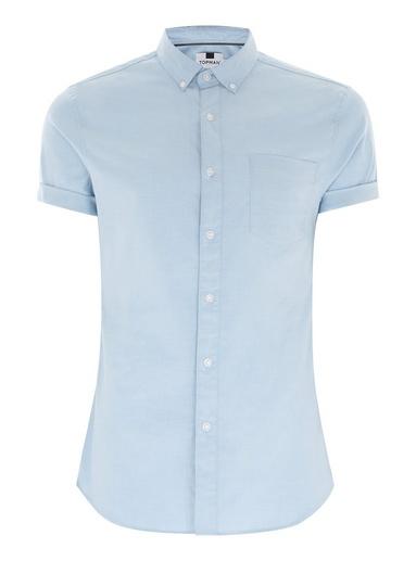 Topman Mens Blue Muscle Oxford Shirt