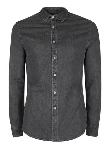 Topman Mens Grey Gray Muscle Fit Denim Shirt