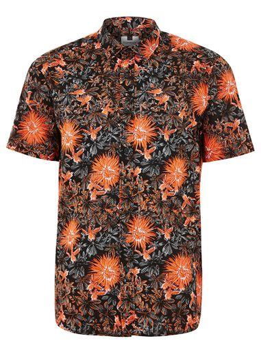 Topman Mens Orange Floral Printed Shirt
