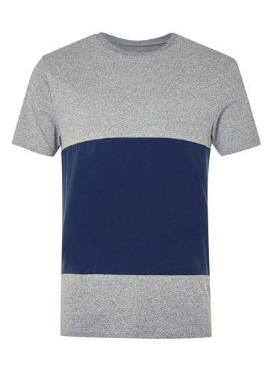Topman Mens Grey And Navy Salt And Pepper Panel T-shirt