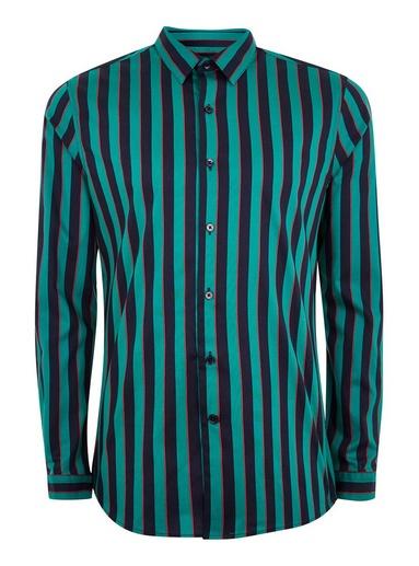 Topman Mens Navy And Teal Stretch Skinny Stripe Shirt