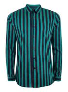 Topman Mens Navy And Teal Stretch Skinny Stripe Shirt