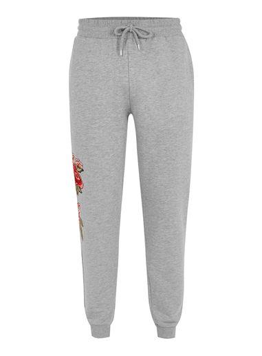 Topman Mens Grey Gray Rose Embroidered Joggers