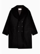 Topman Mens Black Overcoat With Removable Borg Collar