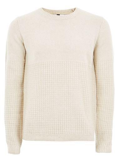 Topman Mens Stone And White Twist Grid Sweater