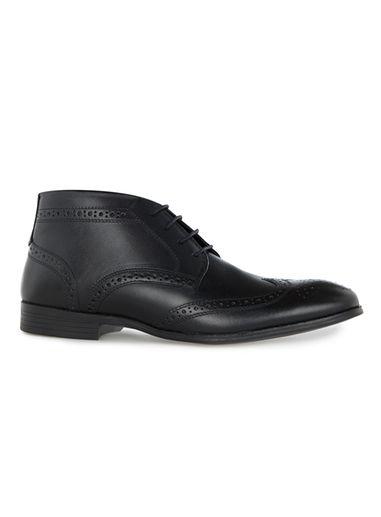 Topman Mens Black Leather Throne Brogue Boots