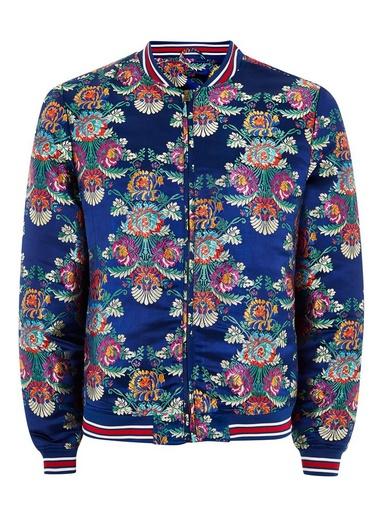 Topman Mens Navy Blue Floral Jacquard Bomber Jacket