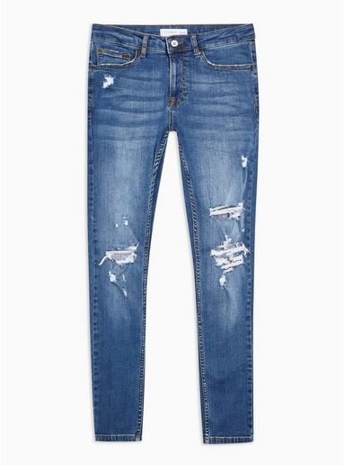Topman Mens Blue Mid Wash Rip Spray On Jeans