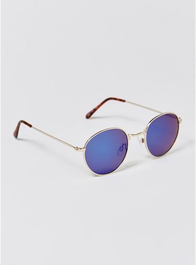 Topman Mens Multi Gold Framed Mirrored Round Sunglasses