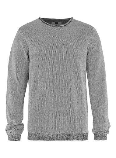 Topman Mens Blue Navy Mini Waffle Textured Curl Neck Sweater