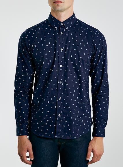 Topman Mens Blue Wincer And Plant Navy Shirt