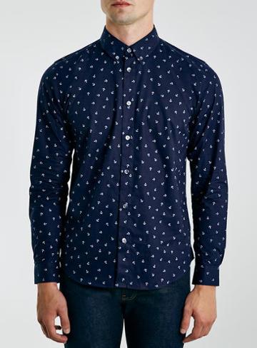 Topman Mens Blue Wincer And Plant Navy Shirt