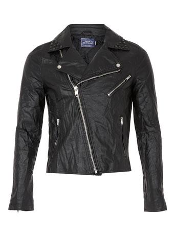 Black Stud Leather Look Biker Jacket