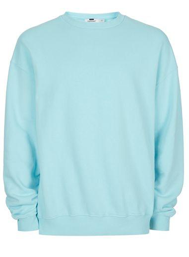 Topman Mens Blue Turquoise Oversized Sweatshirt
