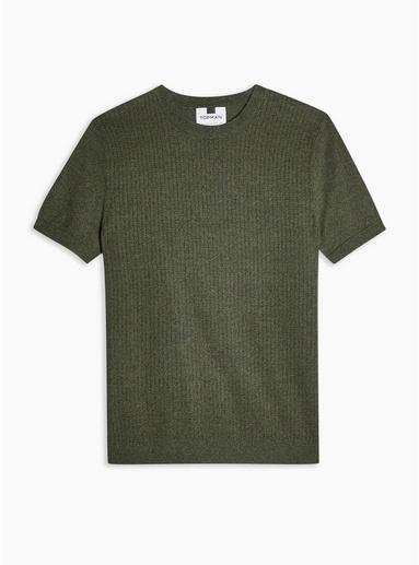 Topman Mens Khaki Short Sleeve Stitch Sweater