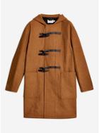 Topman Mens Brown Camel Wool Blend Oversized Duffle Coat