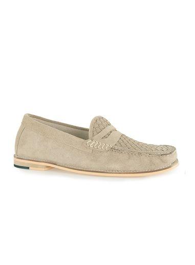 Topman Mens Grey Suede Weaved Penny Loafers