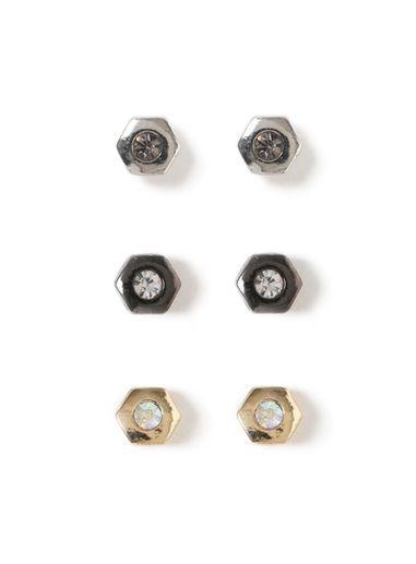 Topman Mens Silver Crystal Hexagon Earring Pack