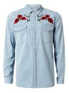Topman Mens Light Blue Embroidered Casual Shirt
