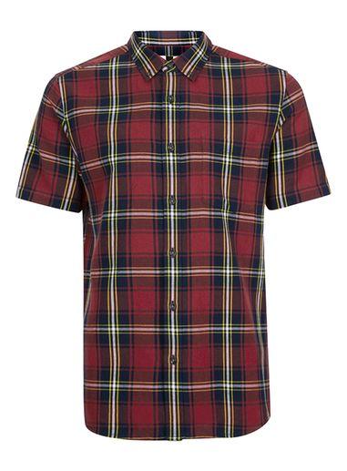 Topman Mens Dark Red Tartan Shirt