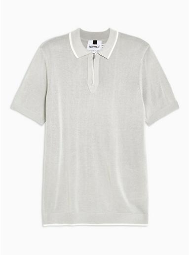Topman Mens Short Sleeve Grey Zip Polo