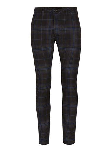 Topman Mens Black And Navy Check Stretch Skinny Chinos