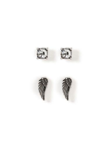 Topman Mens Silver Wing And Crystal Earring Pack