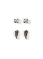 Topman Mens Silver Wing And Crystal Earring Pack