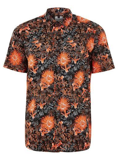 Topman Mens Orange Floral Printed Short Sleeve Shirt