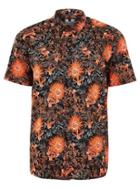 Topman Mens Orange Floral Printed Short Sleeve Shirt