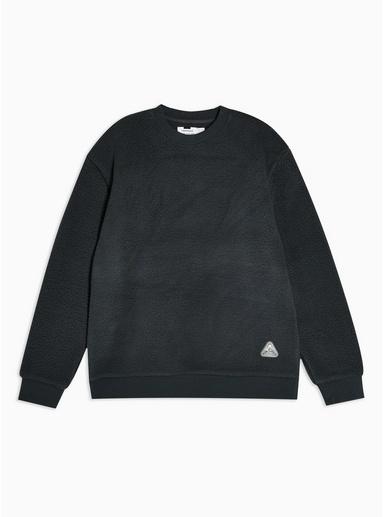 Topman Mens Grey Charcoal Gray Borg Sweatshirt