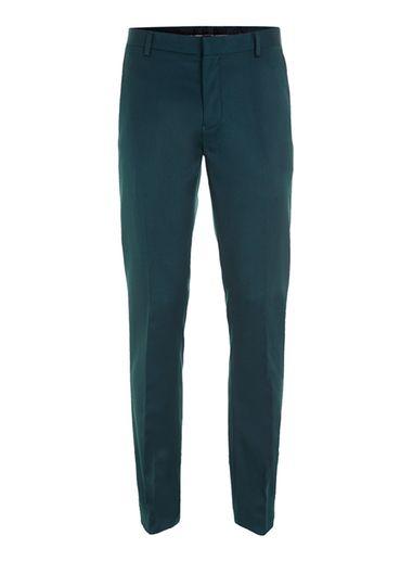 Topman Mens Green Teal Wool Blend Flannel Skinny Fit Dress Pants