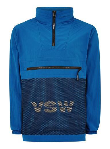 Topman Mens Vision Street Wear Blue Mesh Overhead Windbreaker Jacket