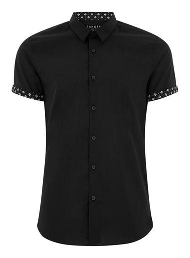 Topman Mens Black Geometric Print Shirt