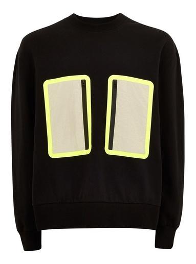 Topman Mens Black Nylon Pocket Sweatshirt
