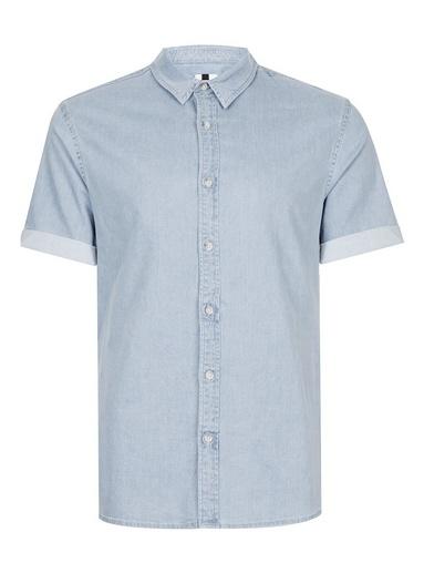 Topman Mens Blue Bleach Wash Denim Muscle Shirt