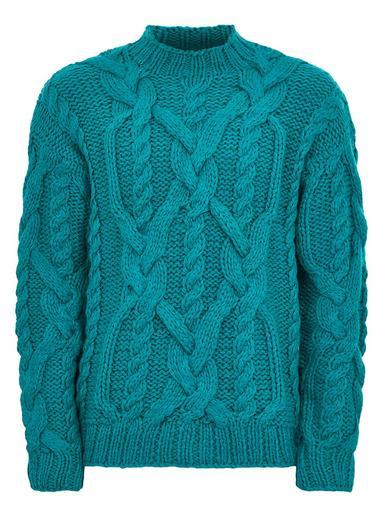 Topman Mens Blue Cable Knit Sweater
