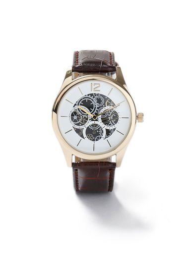 Topman Mens Brown Leather Crocodile Strap Watch