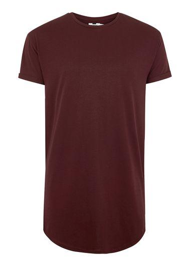 Topman Mens Red Burgundy Longline Roller Sleeve T-shirt