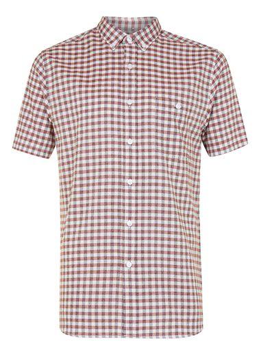 Topman Mens Red Gingham Short Sleeve Casual Shirt