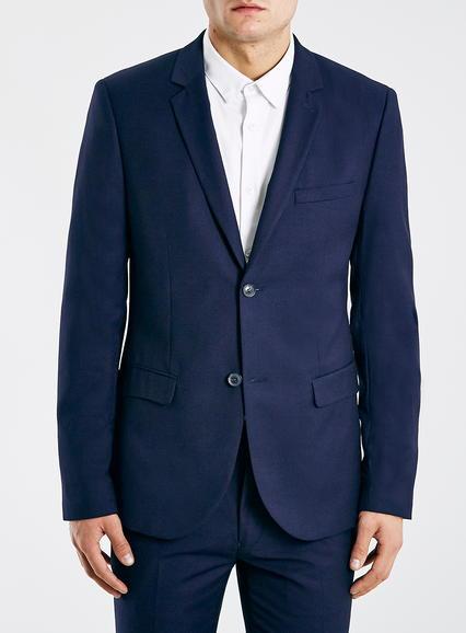 Topman Mens Royal Blue Textured Skinny Fit Suit Jacket