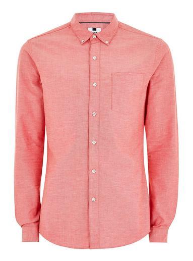 Topman Mens Red And White Muscle Oxford Long Sleeve Shirt