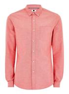 Topman Mens Red And White Muscle Oxford Long Sleeve Shirt