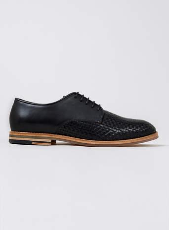 Topman Mens Hudson Black Leather Weave Derby Shoes