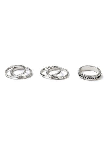 Topman Mens Black Ultra Thin Steel Rings 5 Pack*