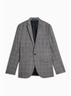 Topman Mens Grey And Blue Check Single Breasted Skinny Fit Blazer With Notch Lapels